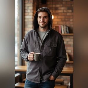 Wolverine Men's Workwear Canvas Hooded Jacket Size M Gray Snap Front